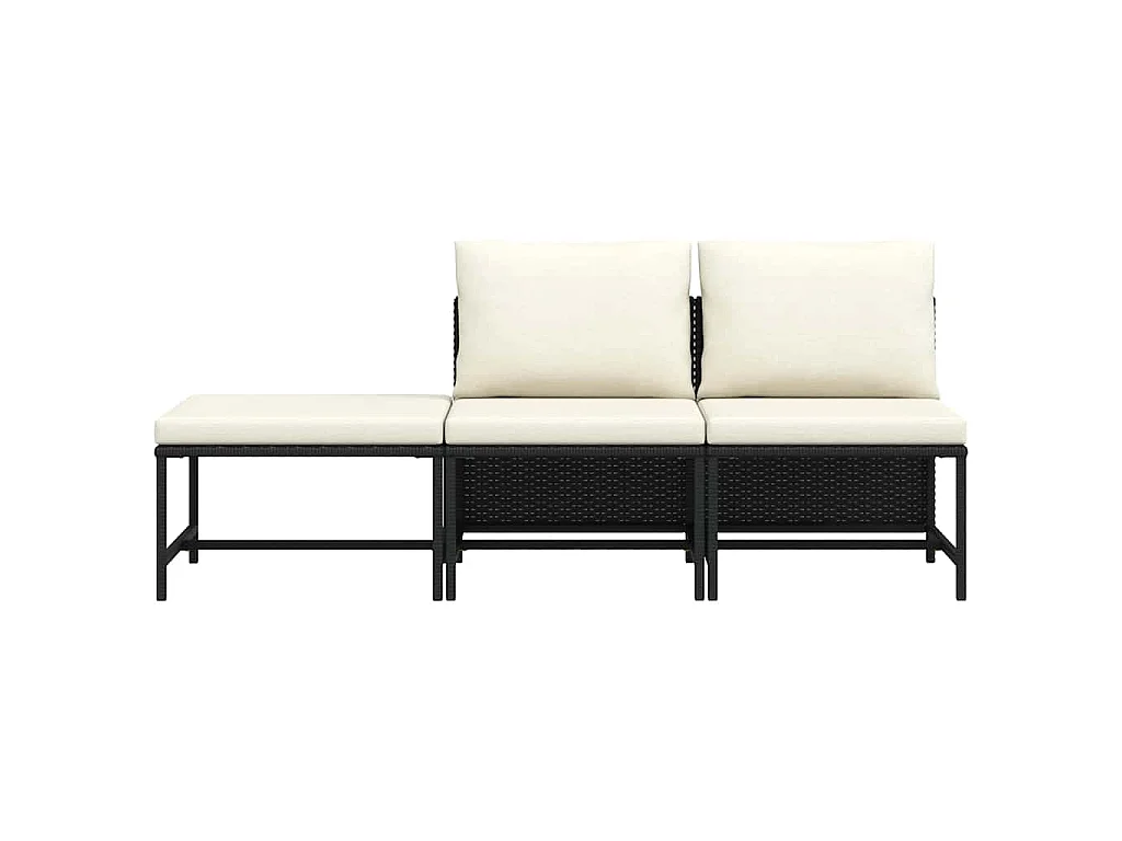 Canapés de jardin 3 pcs avec coussins Noir Résine tressée