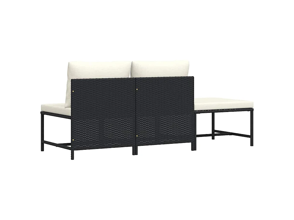 Canapés de jardin 3 pcs avec coussins Noir Résine tressée