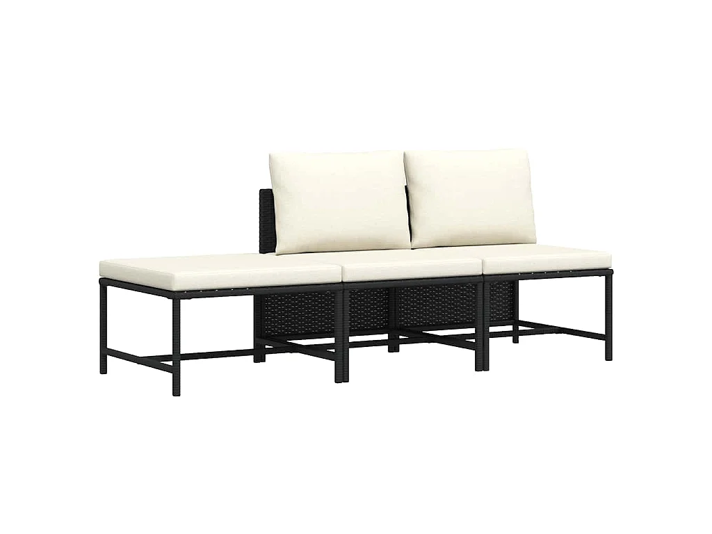 Canapés de jardin 3 pcs avec coussins Noir Résine tressée
