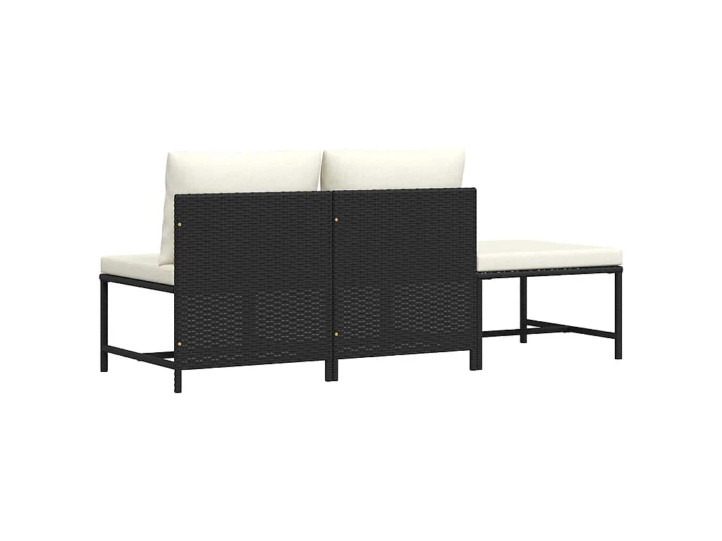 Canapés de jardin 3 pcs avec coussins Noir Résine tressée