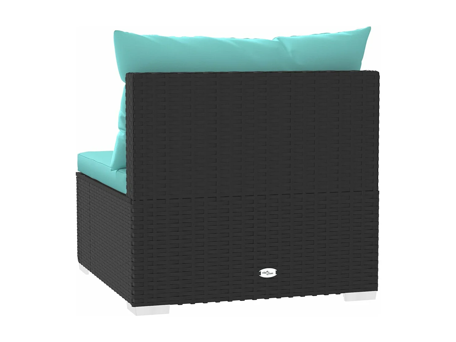 Garten-Mittelsofa mit Kissen Schwarz Poly Rattan