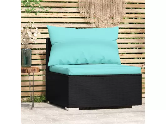 Kauf Unique Garten-Mittelsofa mit Kissen Schwarz Poly Rattan