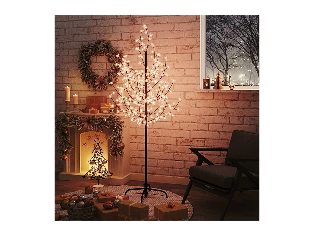 Cerejeira com 200 luzes LEDs 180 cm branco quente
