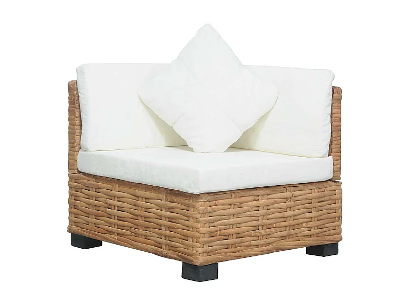 Divano Angolare con Cuscini in Rattan Naturale