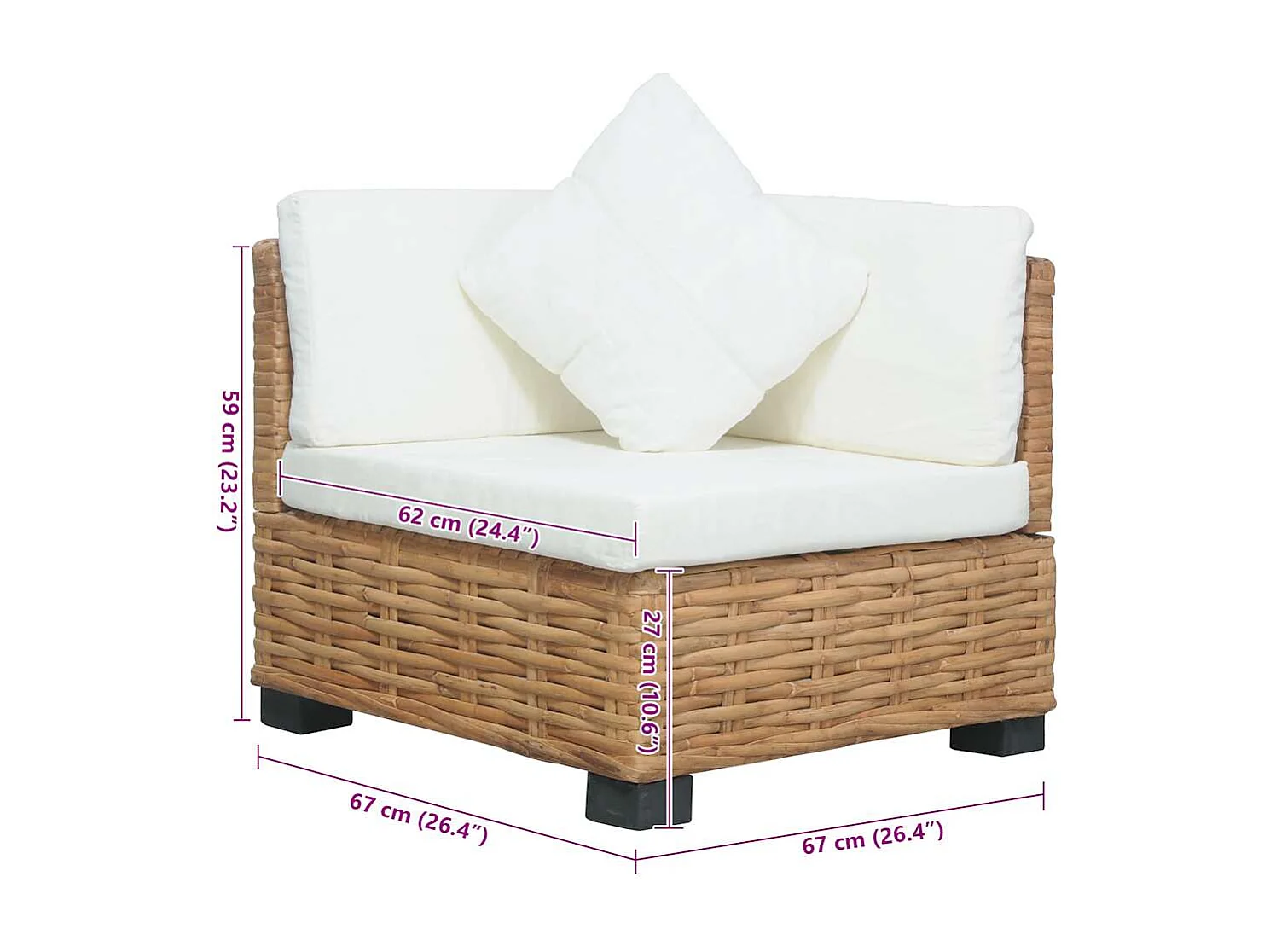 Divano Angolare con Cuscini in Rattan Naturale