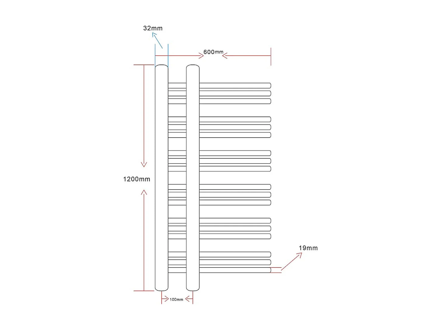 Radiator/handdoekenrek E-model 600x1200 mm