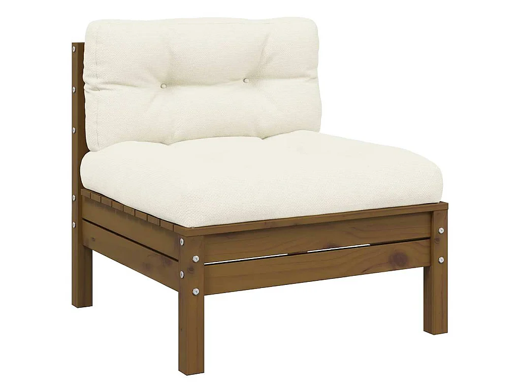Garten-Mittelsofa mit Kissen in Honigbraun Massivholz Kiefer