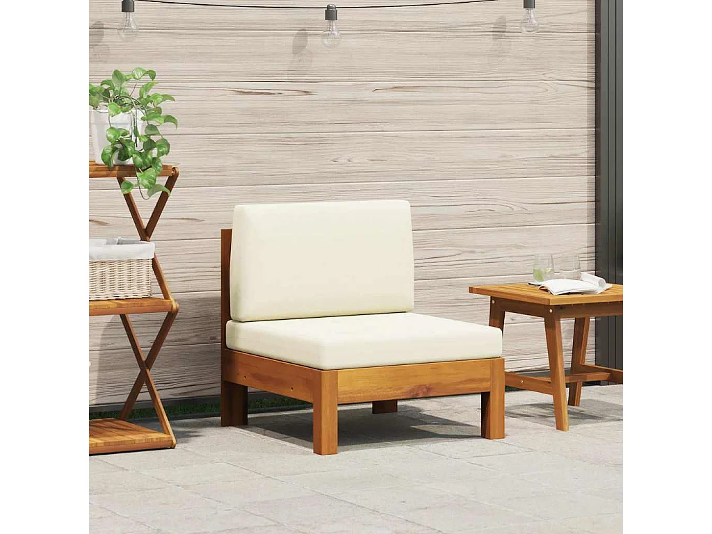 Sofá central con cojines blanco crema madera de acacia