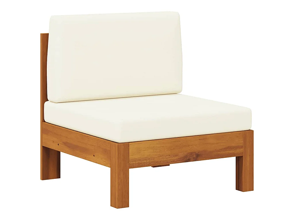 Middenbank met crèmewitte kussens massief acaciahout