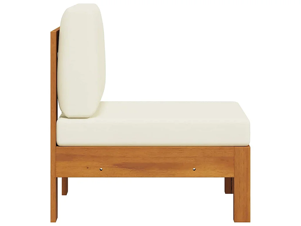 Middenbank met crèmewitte kussens massief acaciahout