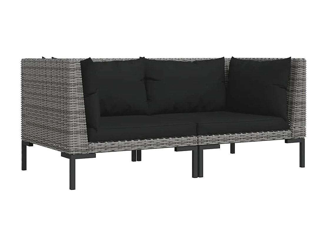 Gartensofas 2 Stk. mit Kissen Halbrundes Poly Rattan