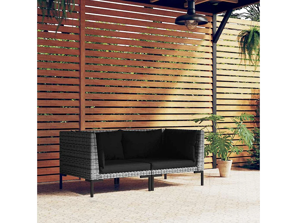 Gartensofas 2 Stk. mit Kissen Halbrundes Poly Rattan