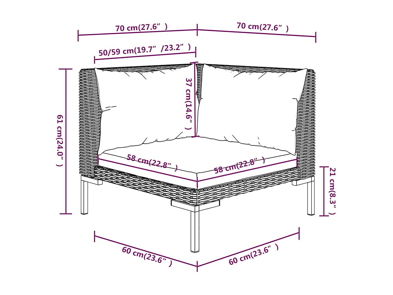 Gartensofas 2 Stk. mit Kissen Halbrundes Poly Rattan