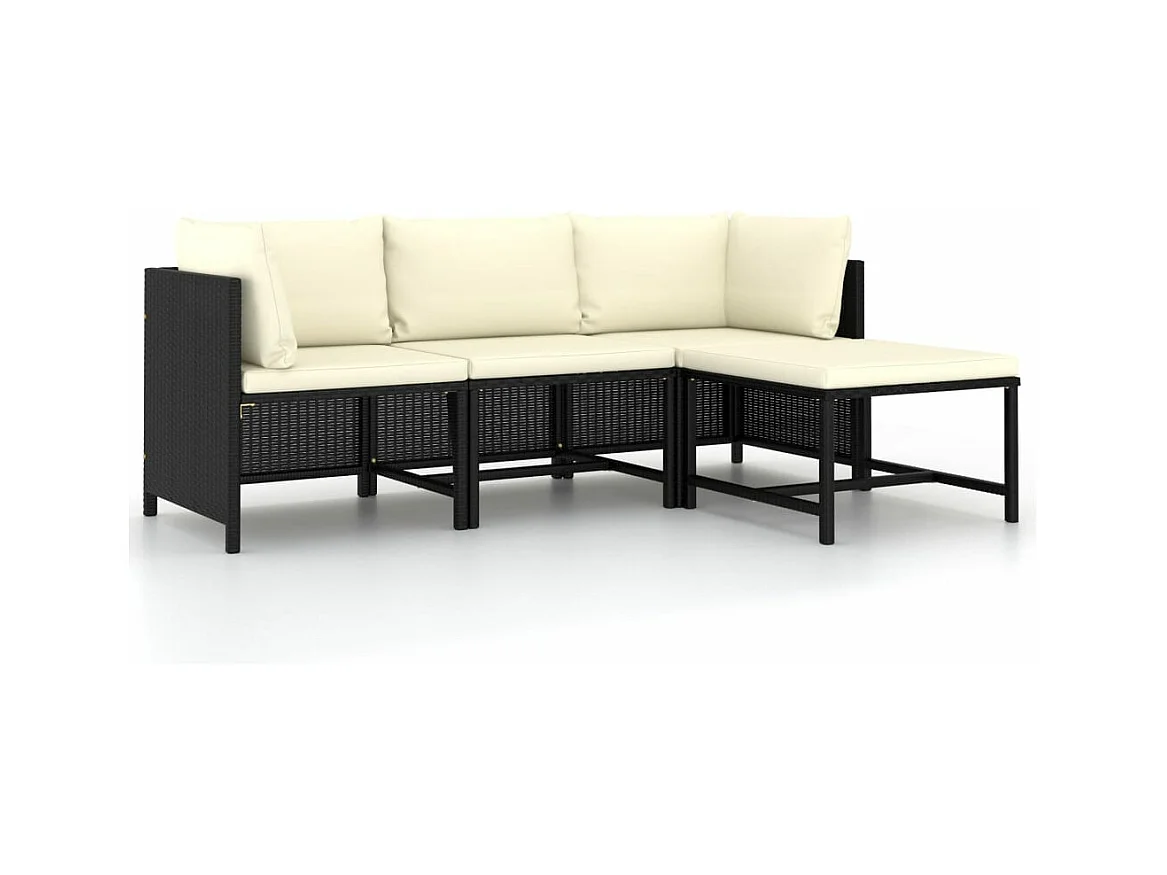 Canapés de jardin 4 pcs avec coussins Noir Résine tressée