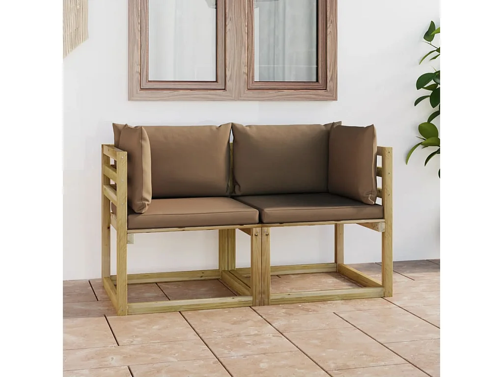 Tuinhoekbanken 2 st met kussens groen geïmpregneerd grenenhout