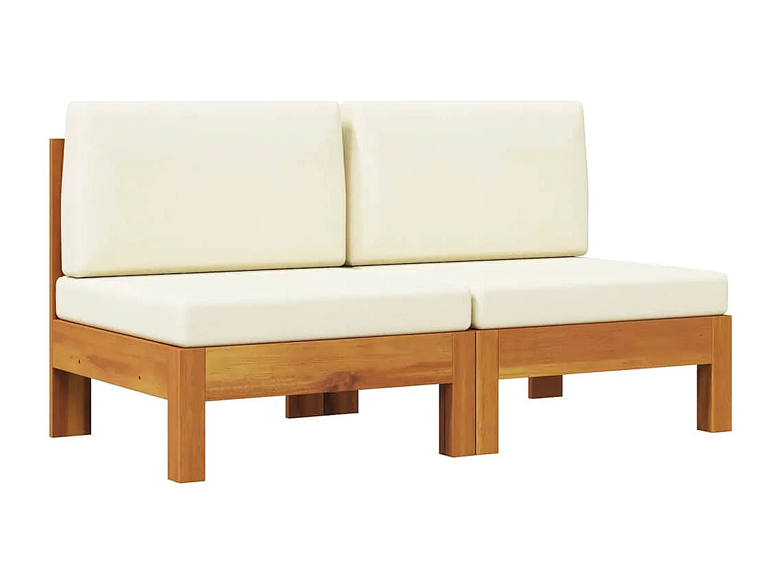Mittelsofas 2 Stk. mit Cremeweißen Kissen Massivholz Akazie