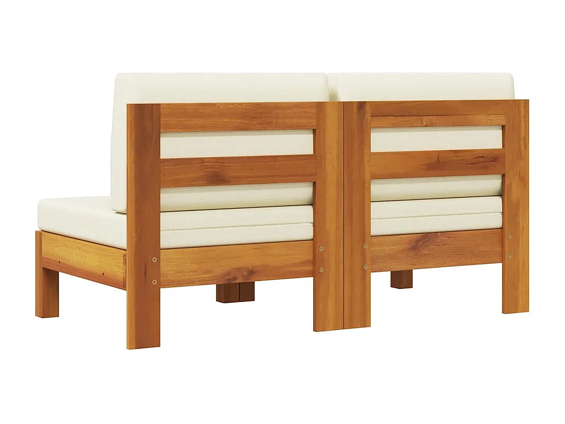 Mittelsofas 2 Stk. mit Cremeweißen Kissen Massivholz Akazie