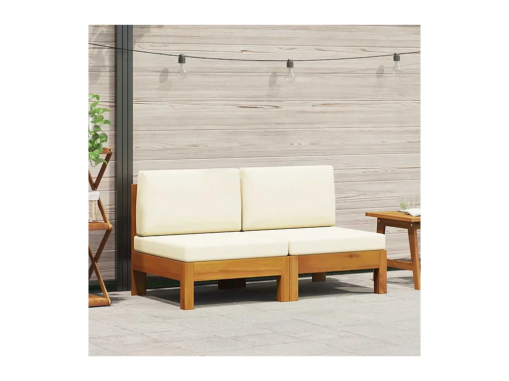 Canapés centraux 2 pcs avec coussins blanc crème Acacia solide