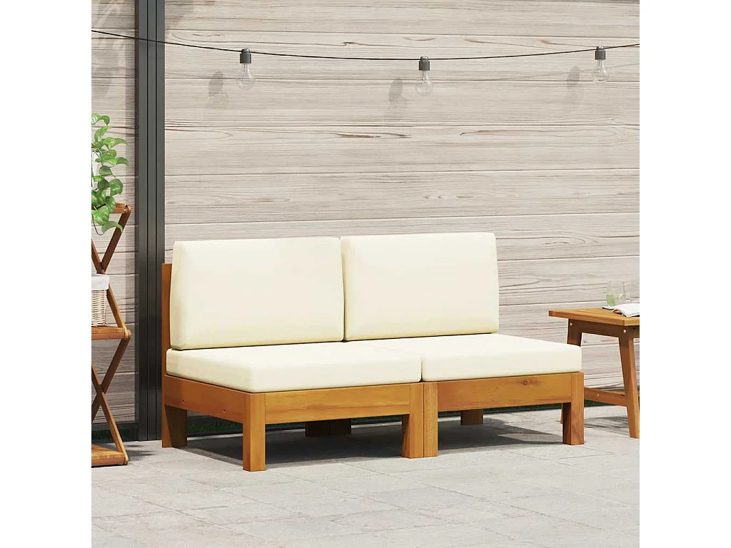 Sofá central 2 piezas cojines blanco crema madera de acacia