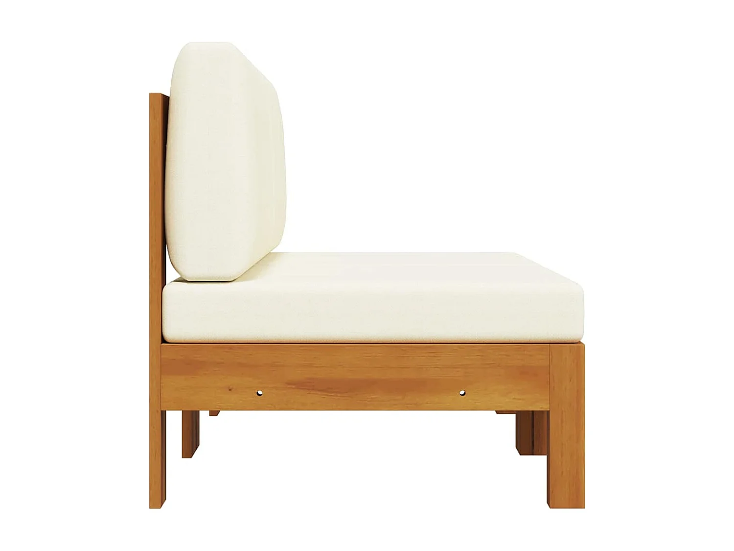 Sofá central 2 piezas cojines blanco crema madera de acacia