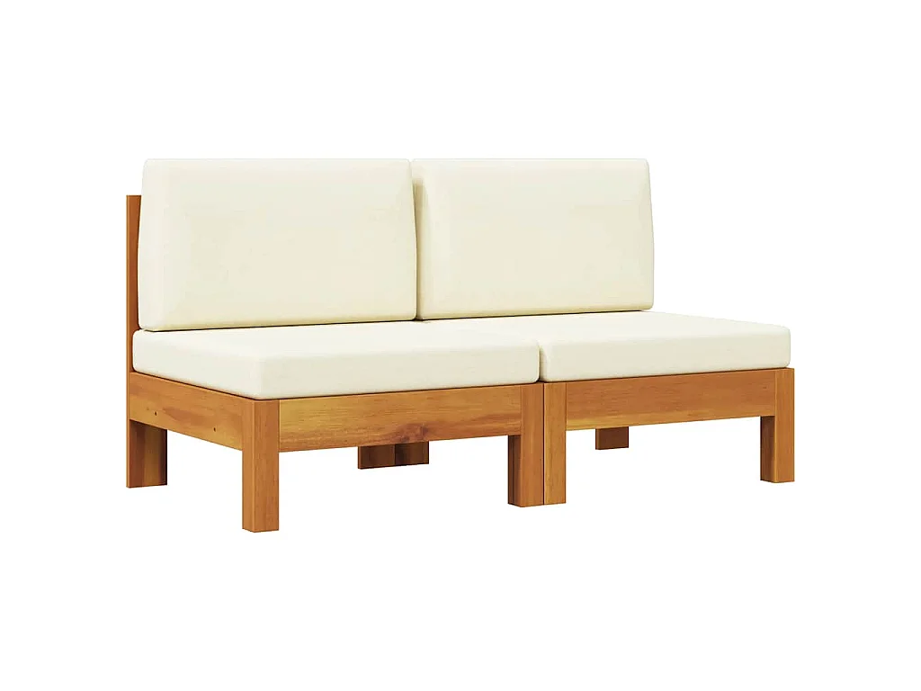 Mittelsofas 2 Stk. mit Cremeweißen Kissen Massivholz Akazie