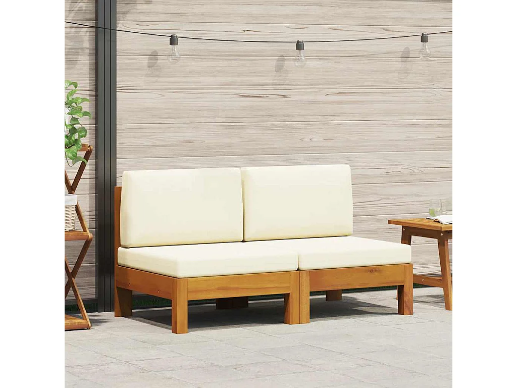 Mittelsofas 2 Stk. mit Cremeweißen Kissen Massivholz Akazie