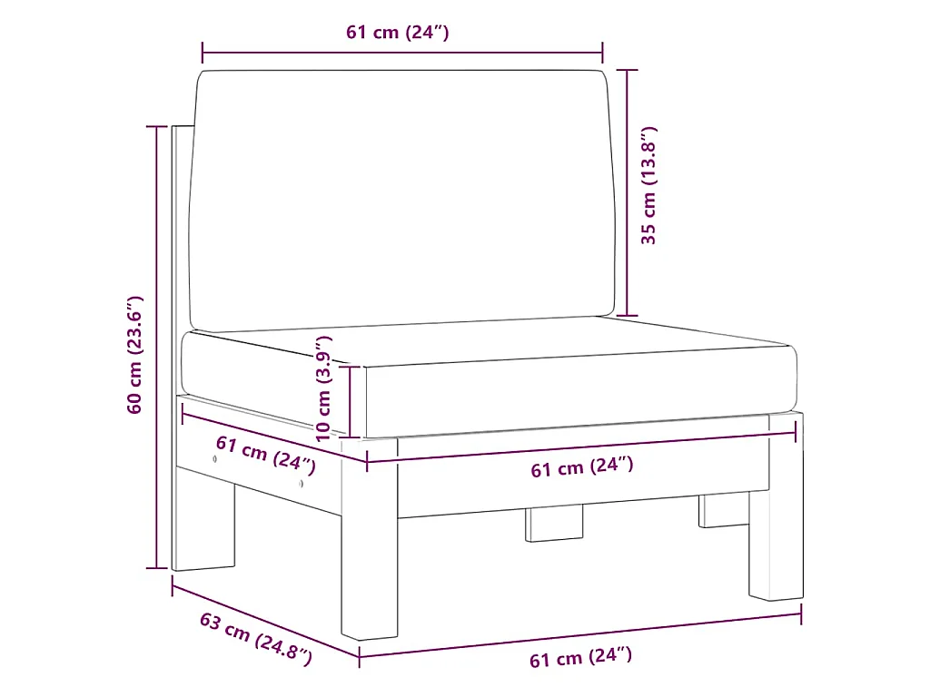Mittelsofas 2 Stk. mit Cremeweißen Kissen Massivholz Akazie