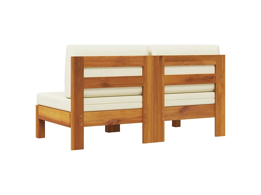 Mittelsofas 2 Stk. mit Cremeweißen Kissen Massivholz Akazie