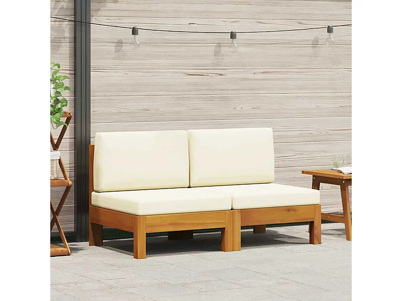 Canapés centraux 2 pcs avec coussins blanc crème Acacia solide