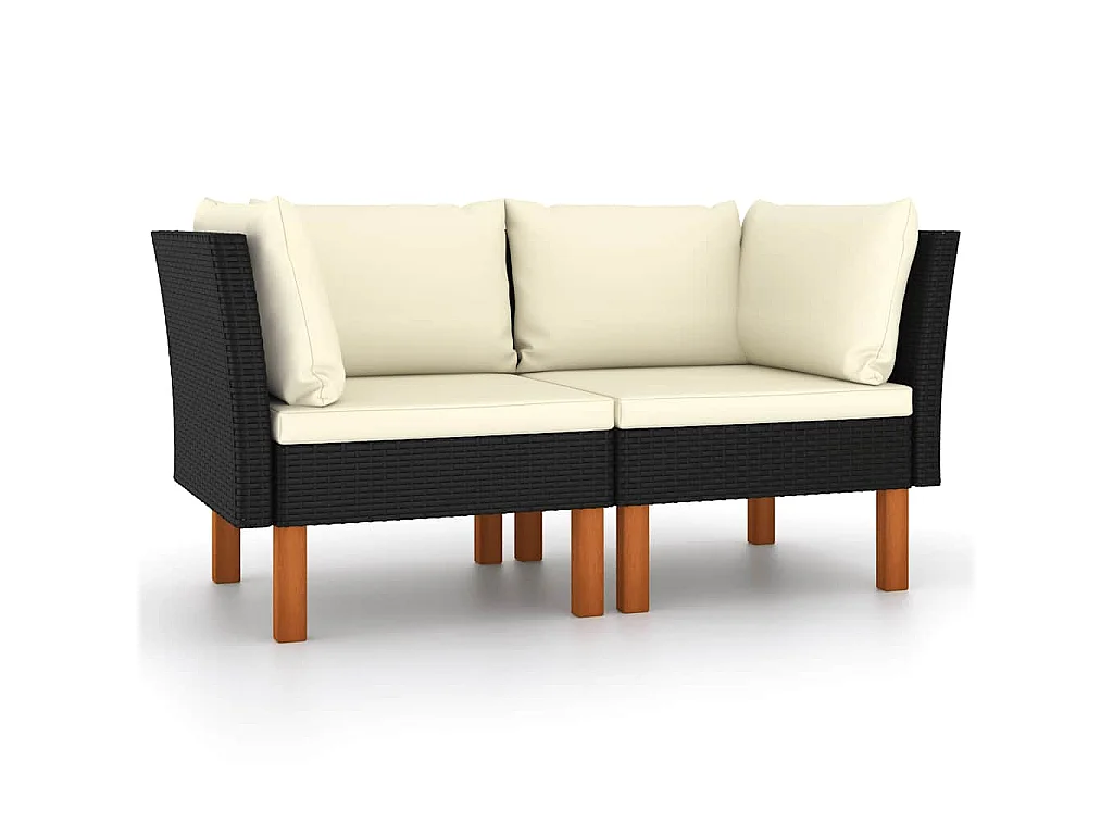 Hoekbanken 2 st poly rattan en massief eucalyptushout