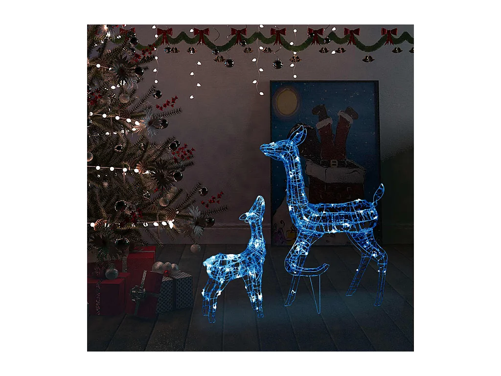 Famille de rennes de décoration Acrylique 160 LED bleu