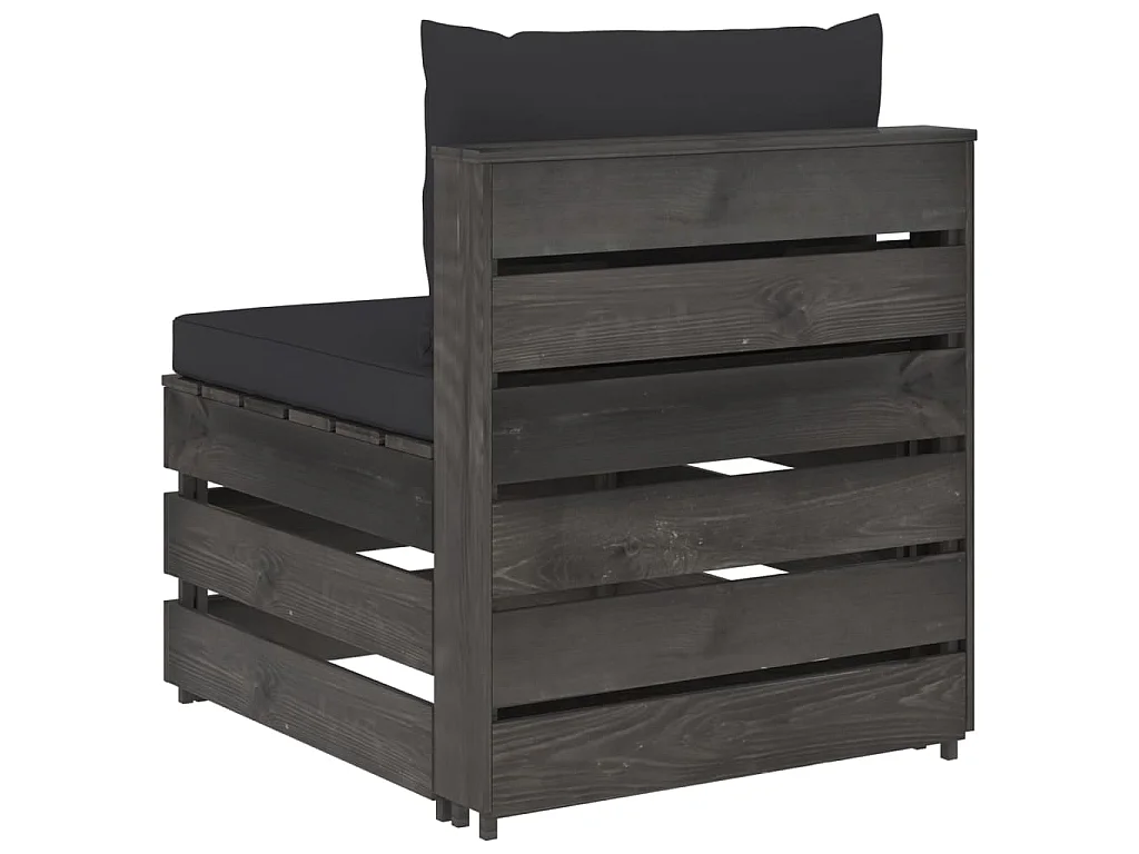 Divano Centrale Modulare con Cuscini in Legno Impregnato Grigio