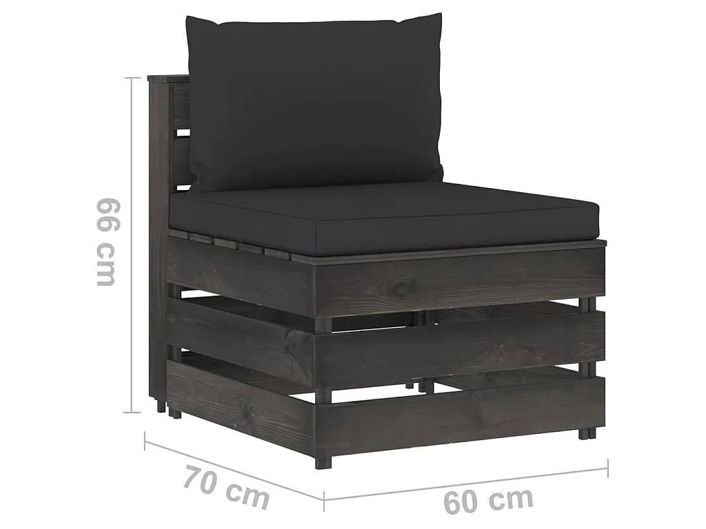 Divano Centrale Modulare con Cuscini in Legno Impregnato Grigio