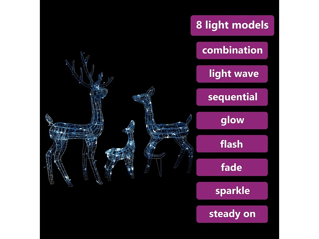 Kerstversiering rendierfamilie 300 LED's koudwit acryl