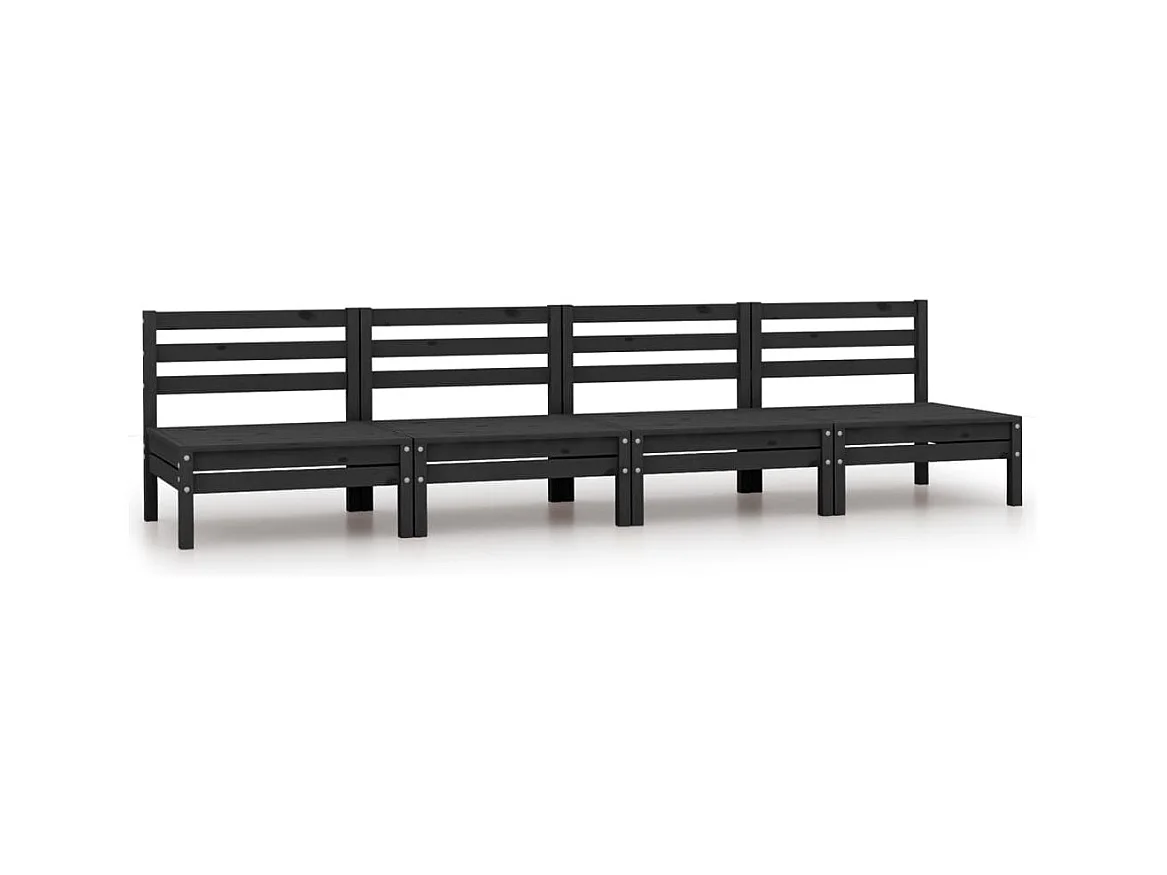Canapés centraux de jardin 4 pcs Noir Bois de pin massif