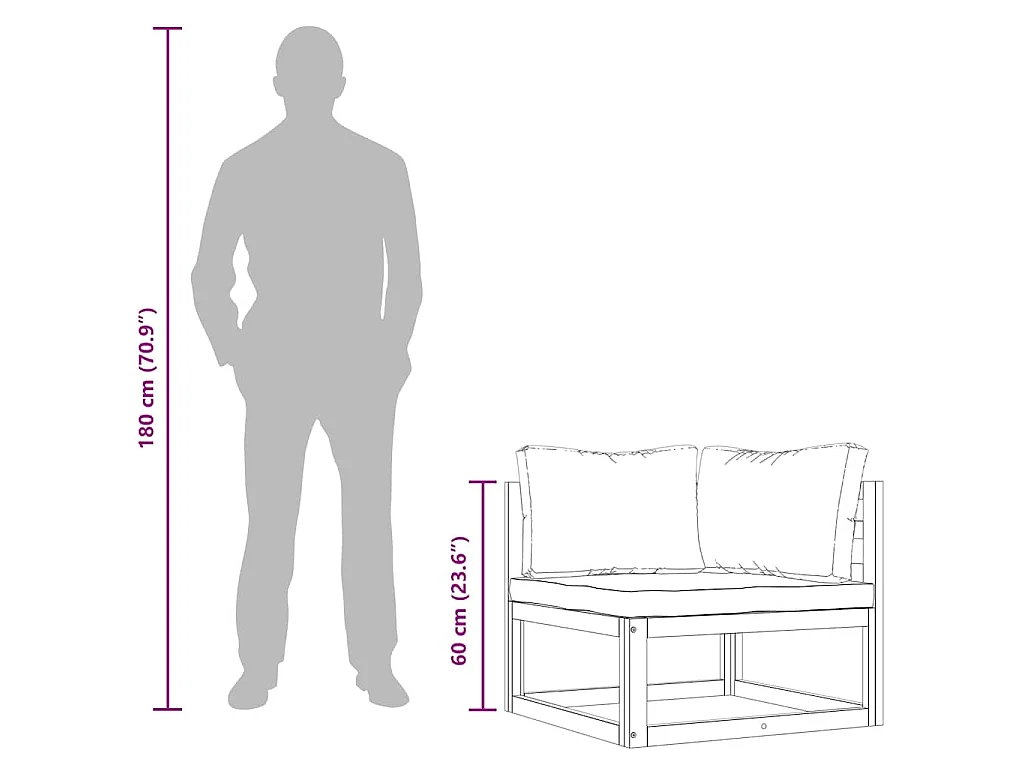 Canapé d'angle sectionnel avec coussin gris foncé Bois d'acacia