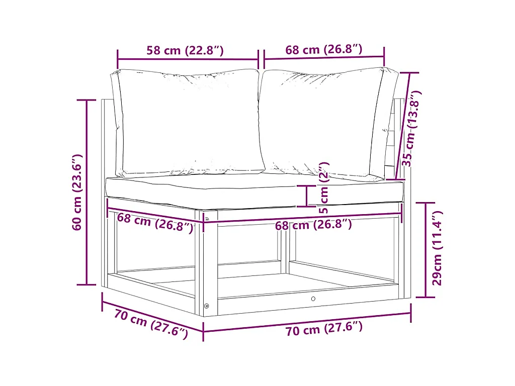 Canapé d'angle sectionnel avec coussin gris foncé Bois d'acacia
