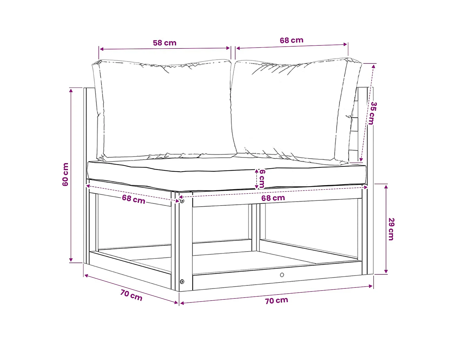 Canapé d'angle sectionnel avec coussin gris foncé Bois d'acacia