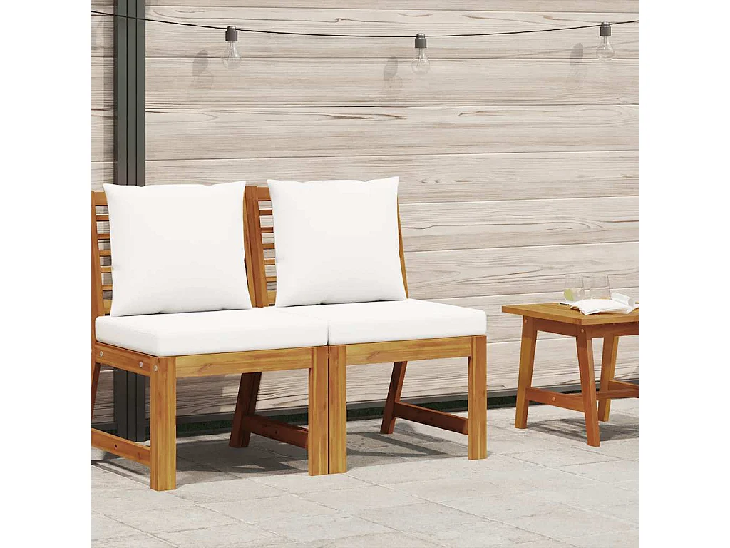 Modular-Mittelsofa mit Cremeweißen Kissen Akazie Massivholz