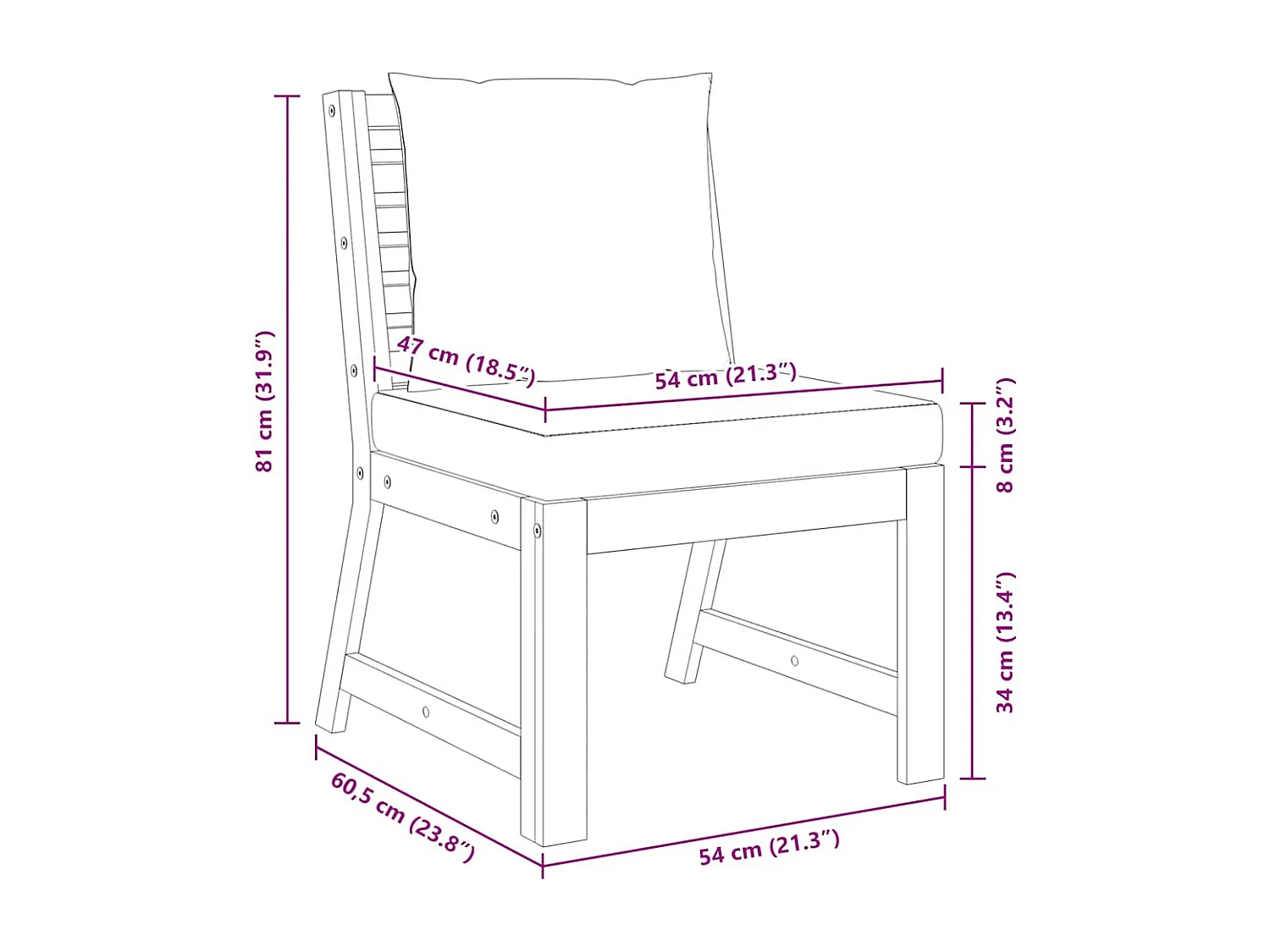Modular-Mittelsofa mit Cremeweißen Kissen Akazie Massivholz