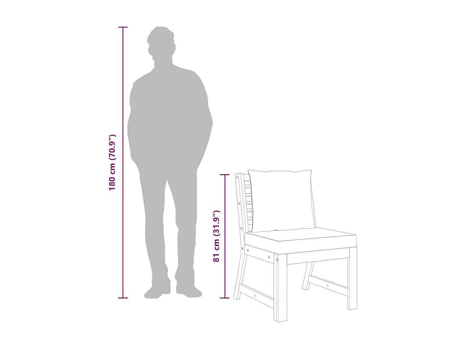 Modular-Mittelsofa mit Cremeweißen Kissen Akazie Massivholz