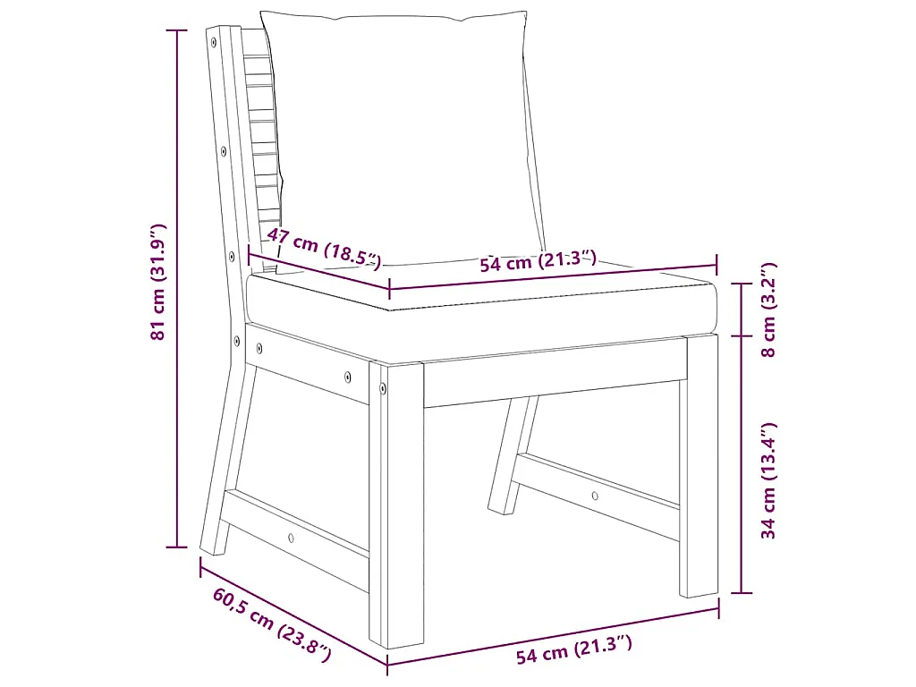 Canapé central sectionnel et coussin crème Bois d'acacia massif