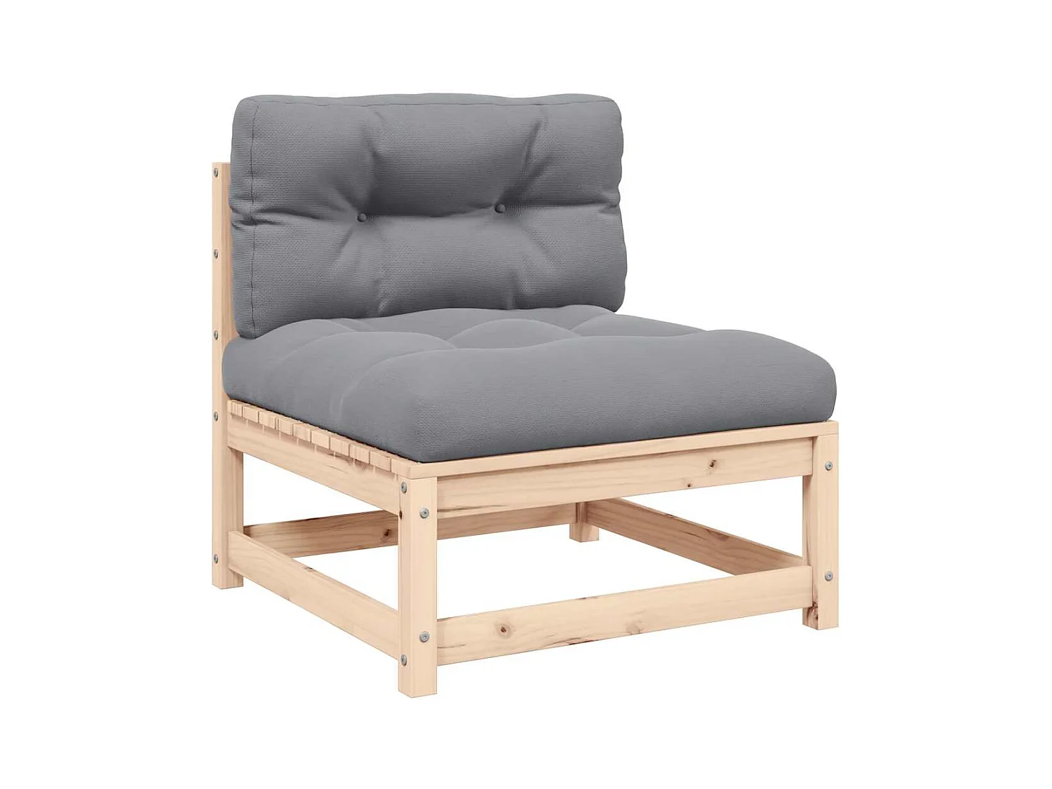 Garten-Mittelsofa mit Grauen Kissen Massivholz Kiefer