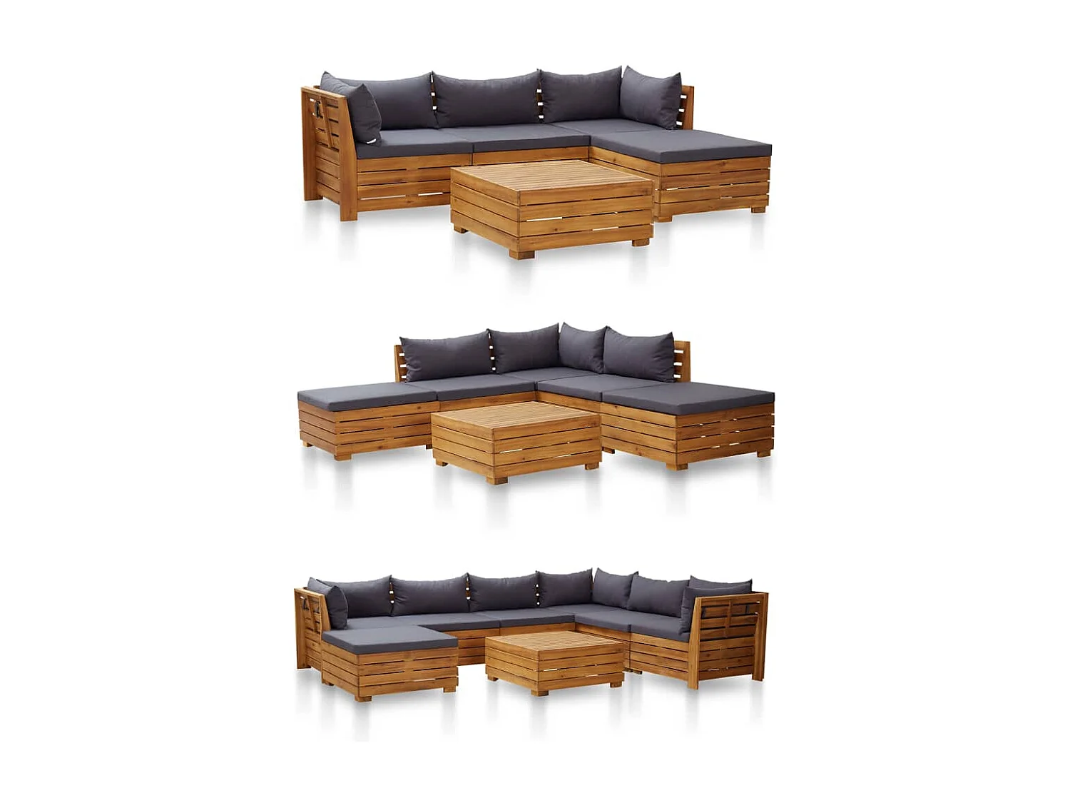 Canapé central sectionnel 1 pc et coussins Bois d'acacia massif