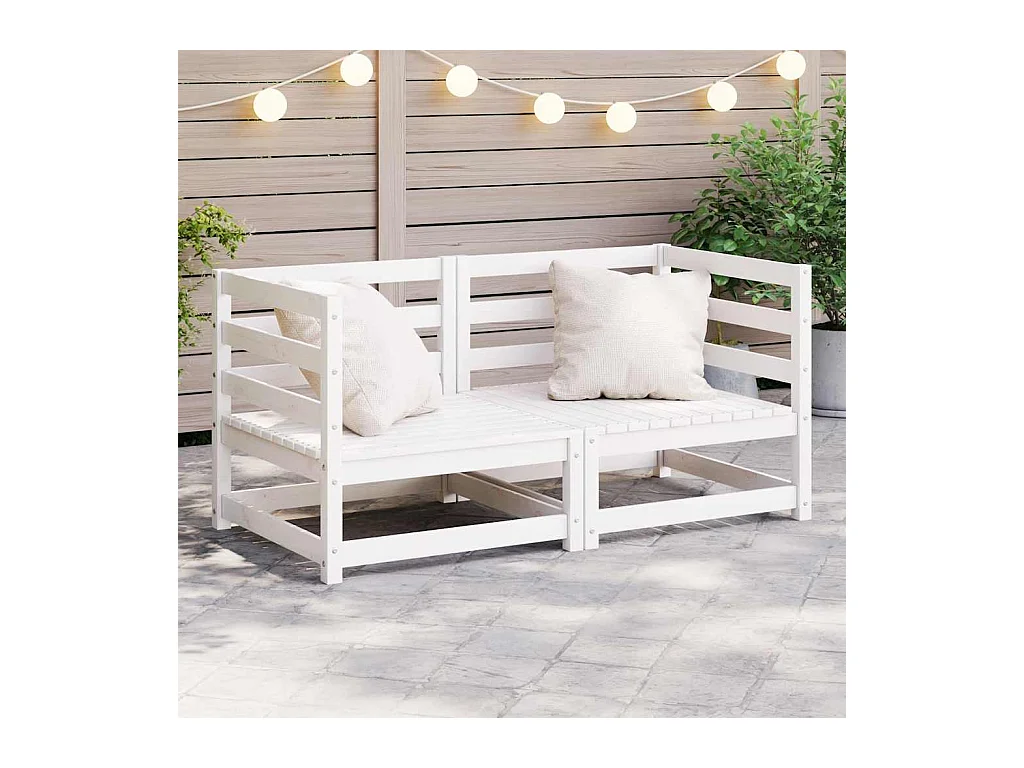 Canapés d'angle de jardin 2 pcs blanc bois de pin massif