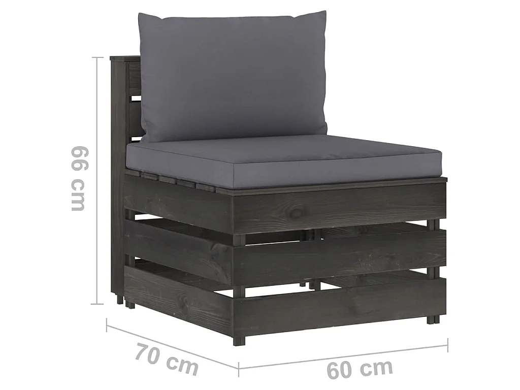 Canapé central sectionnel avec coussins Bois imprégné de gris
