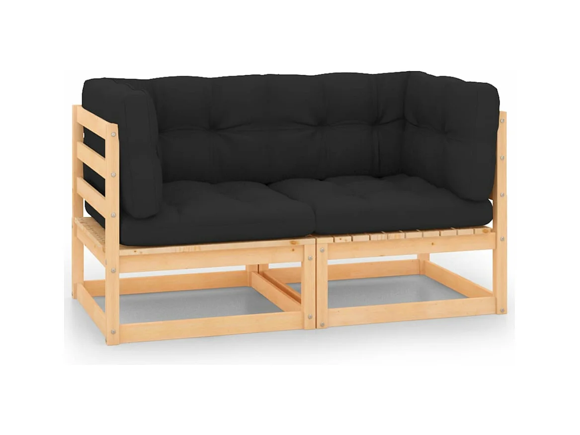 Canapés d'angle de jardin avec coussins 2 pcs Pin massif