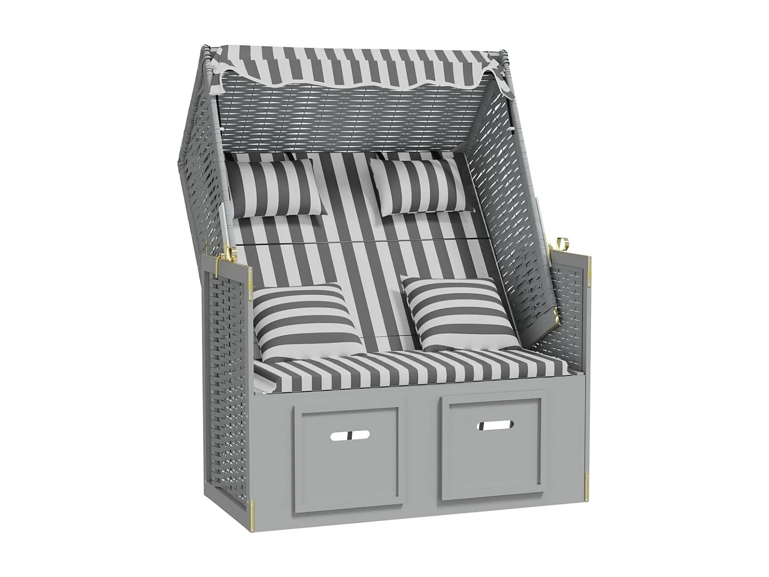 Strandkorb mit Kissen Poly Rattan und Massivholz Grau & Weiß