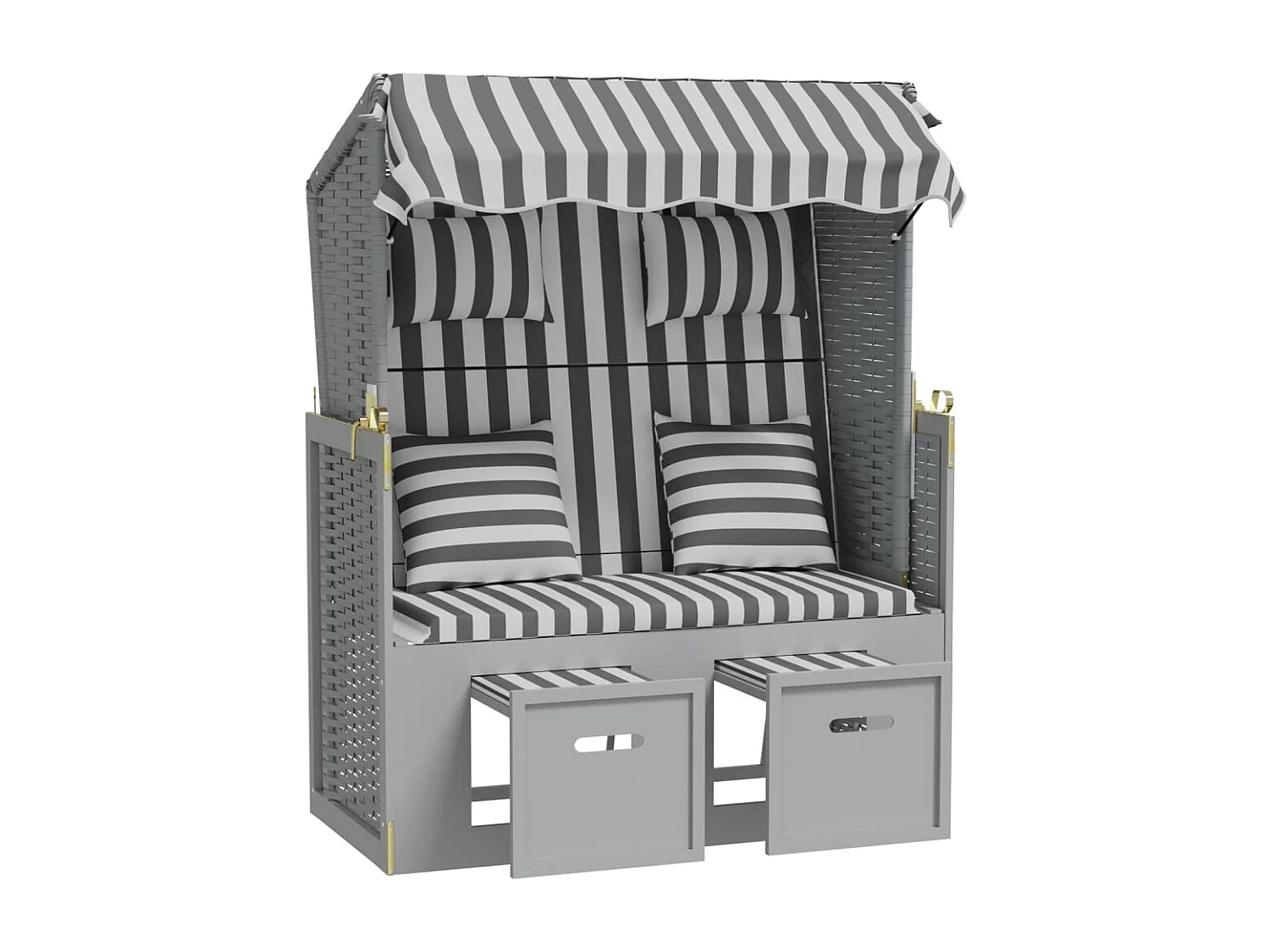 Strandkorb mit Kissen Poly Rattan und Massivholz Grau & Weiß