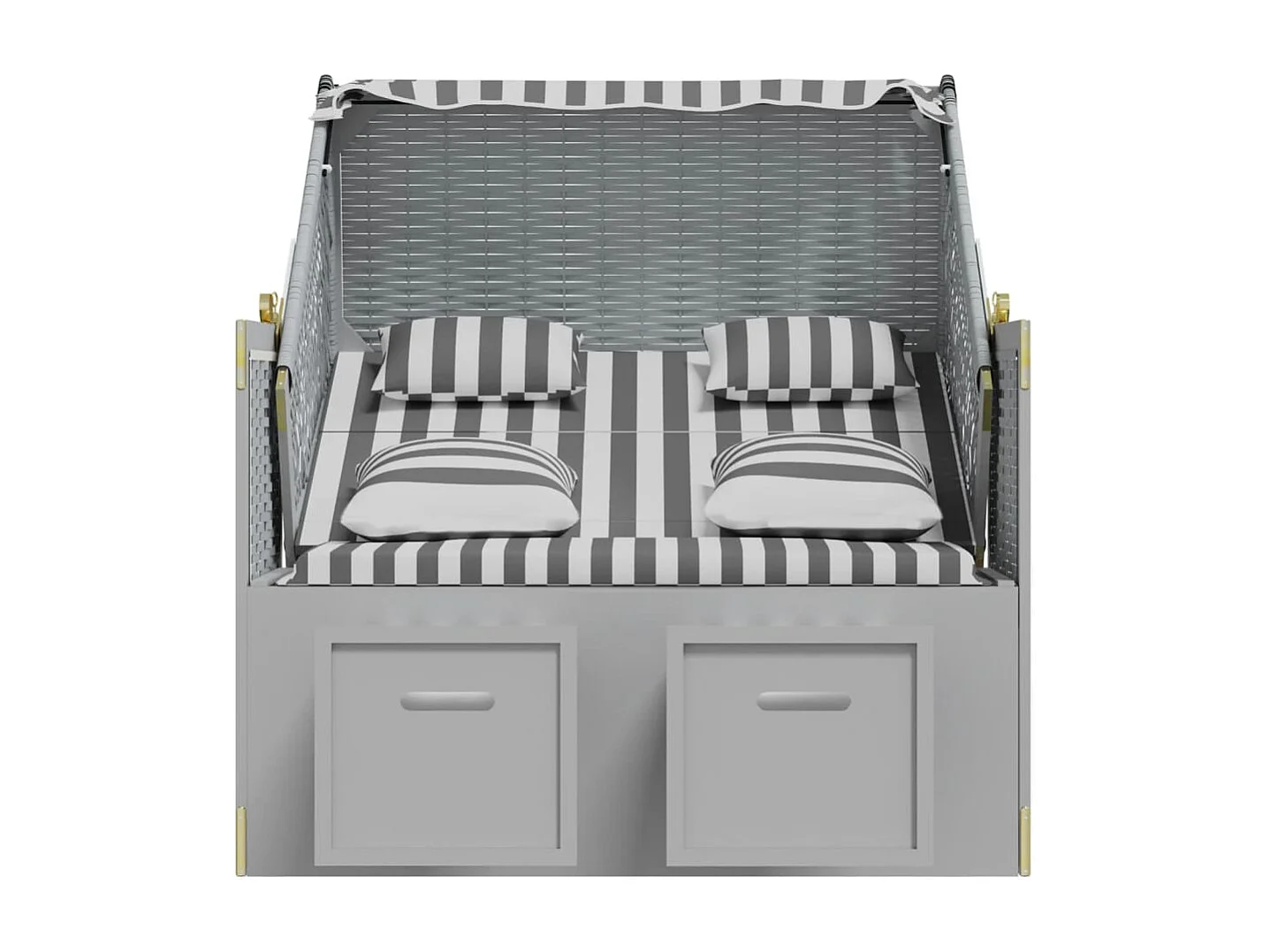 Strandkorb mit Kissen Poly Rattan und Massivholz Grau & Weiß